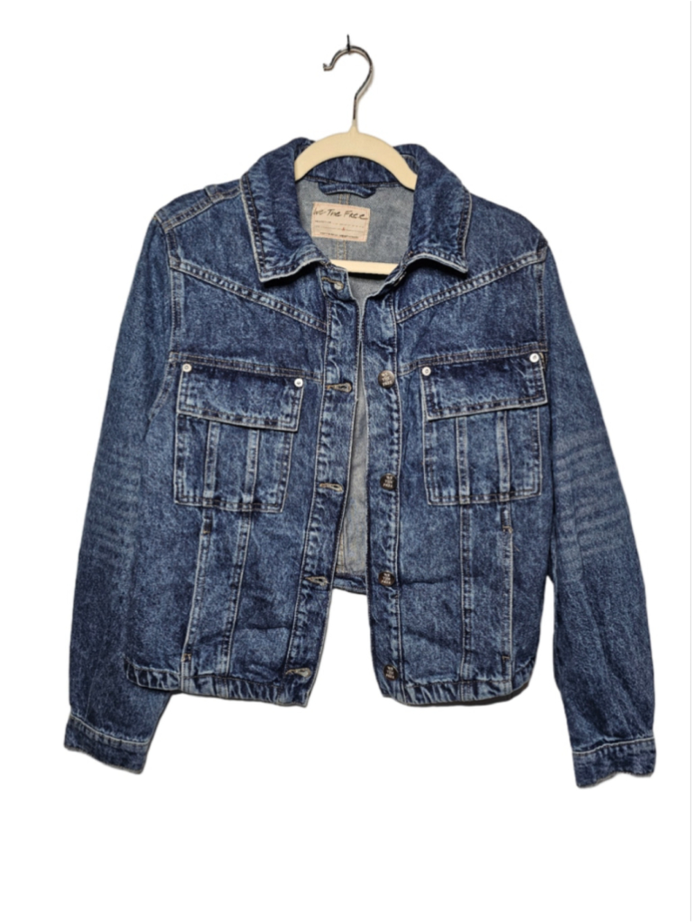Free People We The Free Jade Denim Jacket High Dive Blue Acid Wash Size S NWT